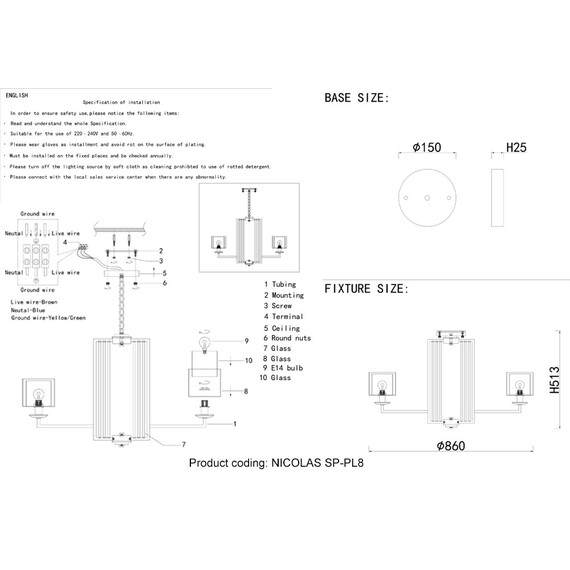 Подвесная люстра Crystal Lux Nicolas SP-PL8 Gold/White, фото , изображение 5